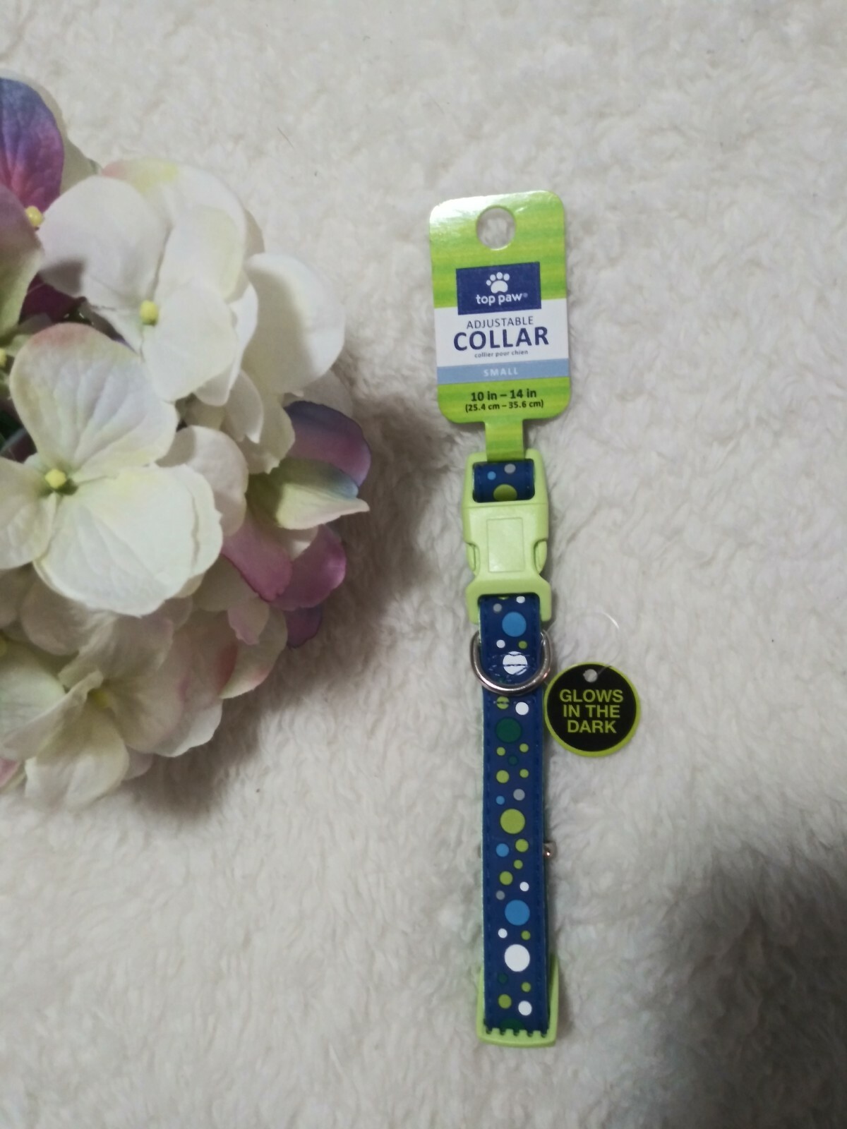 Top Paw Glow In The Dark Small 10"-14" Adjustable Collar Silicone Dot Blue Green