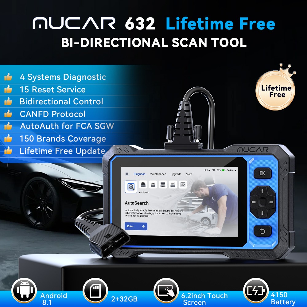 MUCAR 632 Engine ABS SRS SAS Bidirectional OBD2 Scanner Car Diagnostic Tool