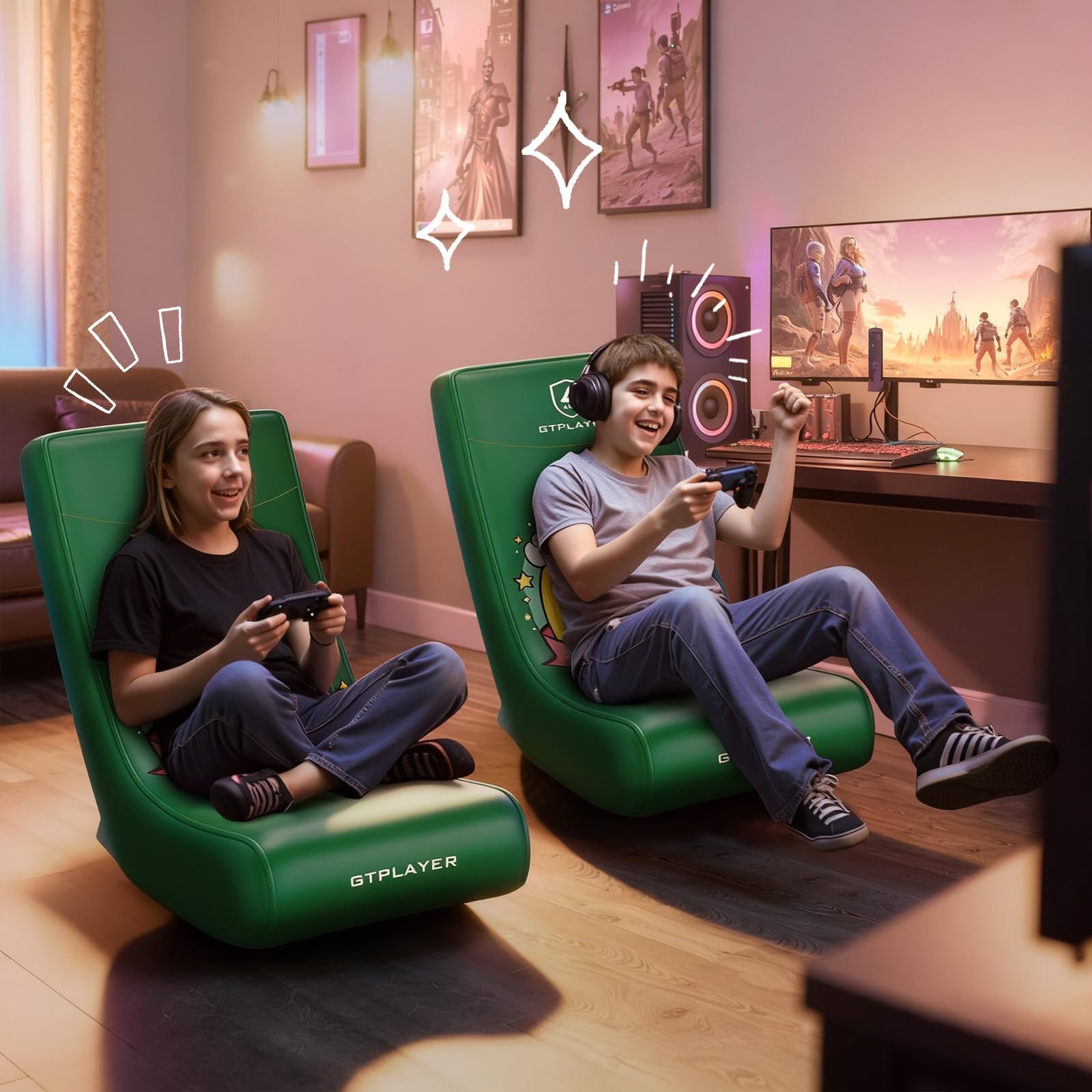 GTPLAYER Gaming Floor 15.74 in x 16.92 x 21.56 in, 01 Green Cat Pattern