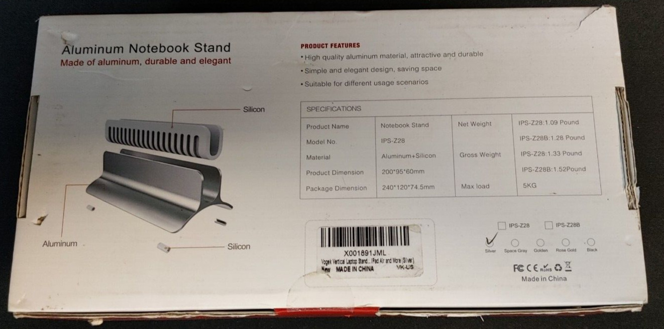 Notebook Stand Vogek IPS-Z28 Solid Aluminum Durable & Elegant + Silicon Insert