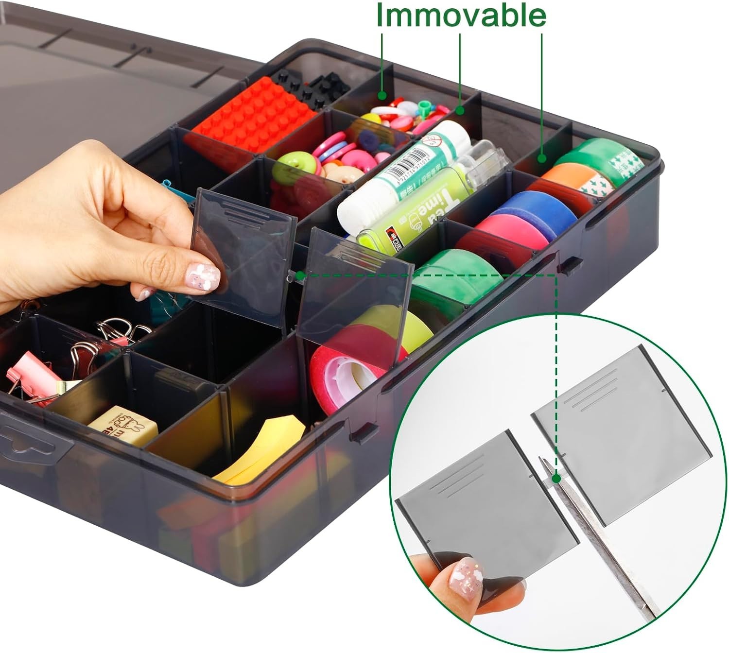 Large 24 Grids Plastic Organizer Box Adjustable Dividers,Clear Storage Box fo...