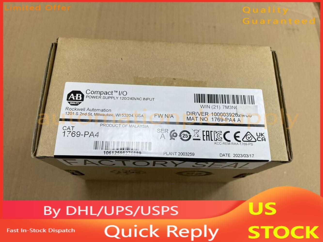 AB 1769-PA4 Allen-Bradley SER A CompactLogix Power Supply Module US Free Tax