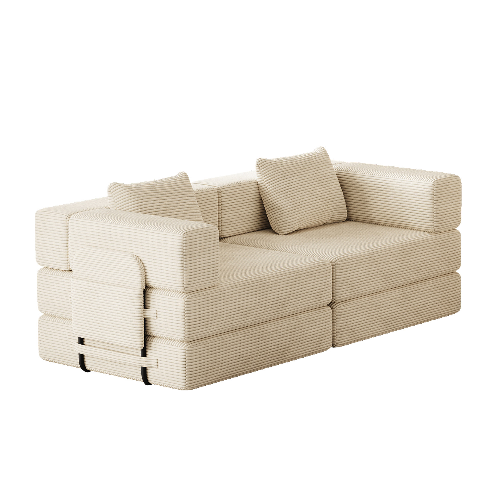 72in convertible sofa bed, corduroy fabric sofa comfortable folding sofa Beige