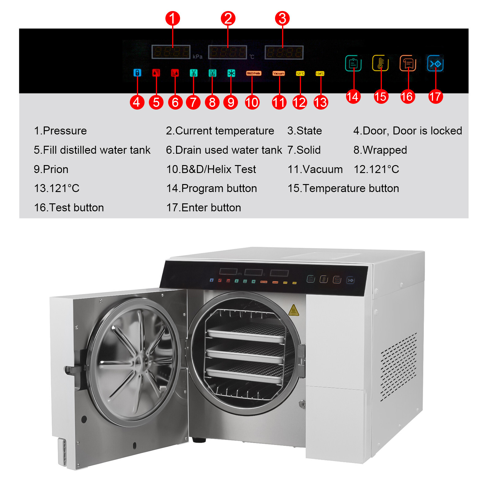 18L Class B Fully Automatic Autoclave 3 Times Vacuum Steam Sterilizer Printer US