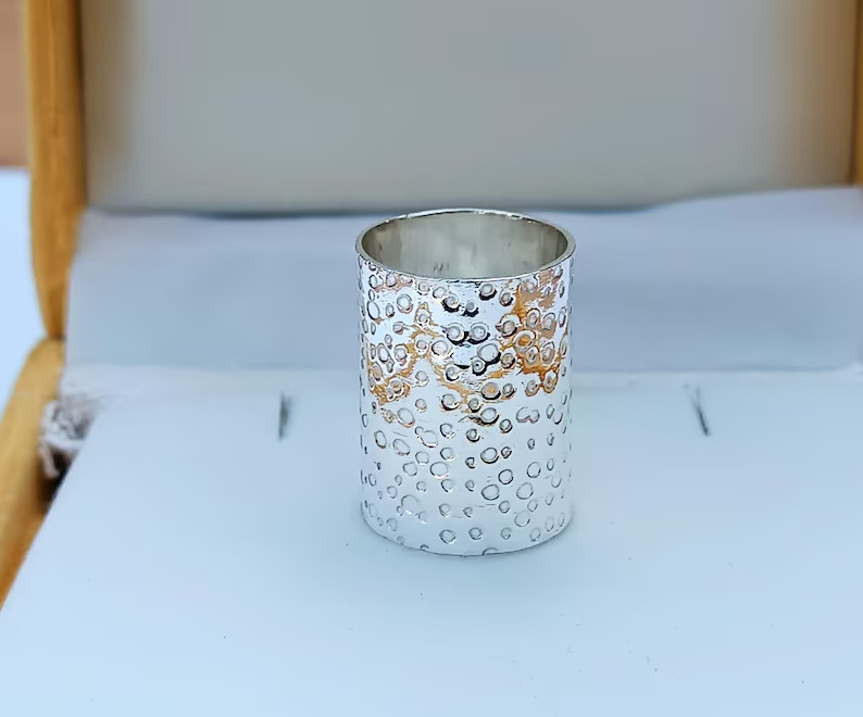 Hammered Band Ring, 925 Sterling Silver, Long Statement Wide Band Ring, All size