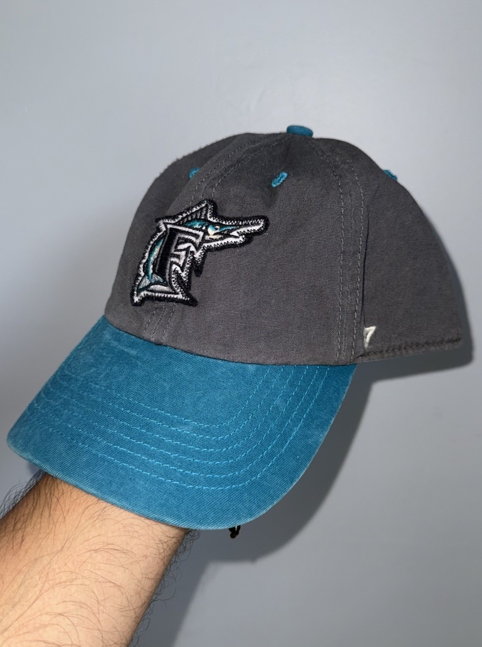 VTG Florida Marlins Ball Cap Hat MLB Copperstown Strapback Teal Gray Mens OSFA