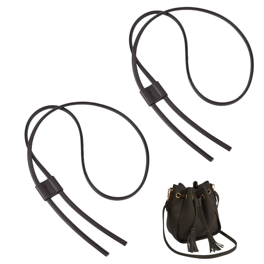 2Pcs PU Leather Bag Drawstring Strap 48.8inch Coconut Brown Detachable Bucket...