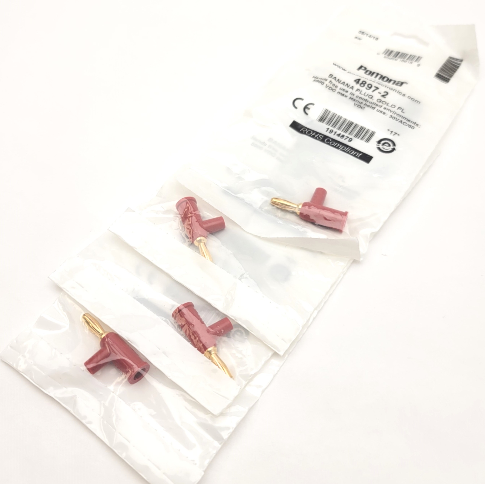 Lot Of 4 Pomona 4897-2 Solderless Stackable Banana Jack Connectors, Red