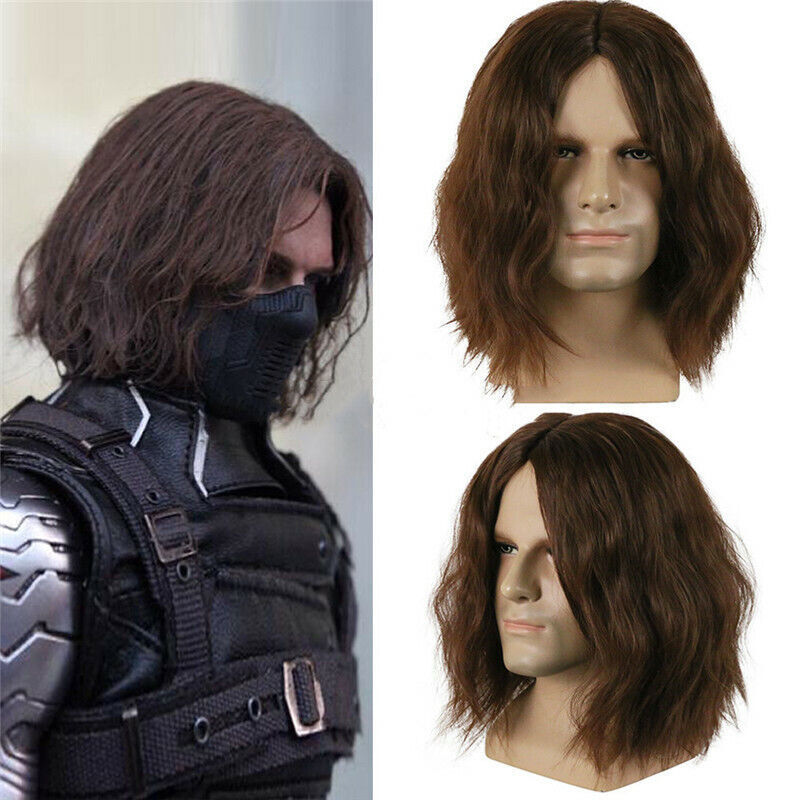 Captain Amer Winter Soldier Bucky Barnes Brown Wig Halloween Cosplay Props Hair
