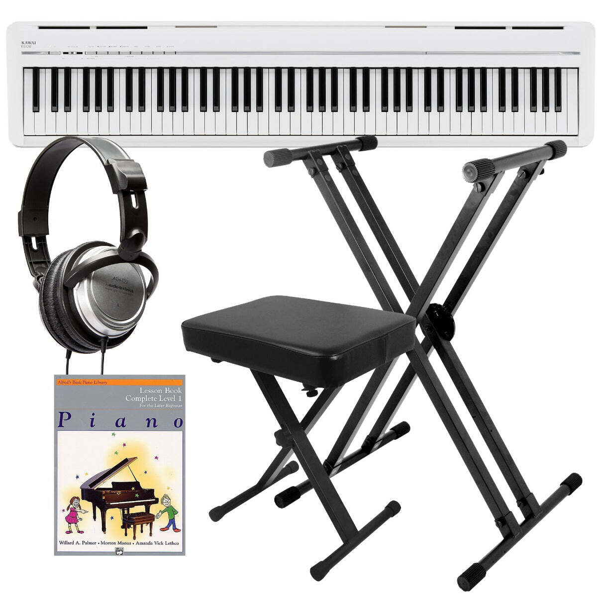 Kawai ES120 Portable Digital Piano - White KEY ESSENTIALS BUNDLE