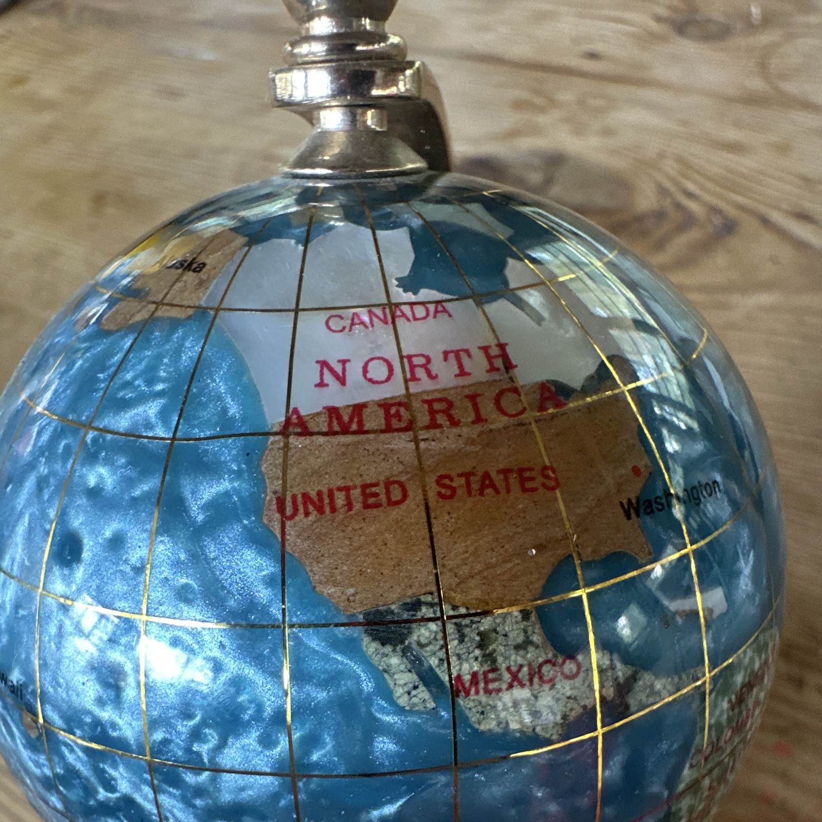 Tabletop Rotating World Globe, Blue, Decorative Metallic Metal Base Stand