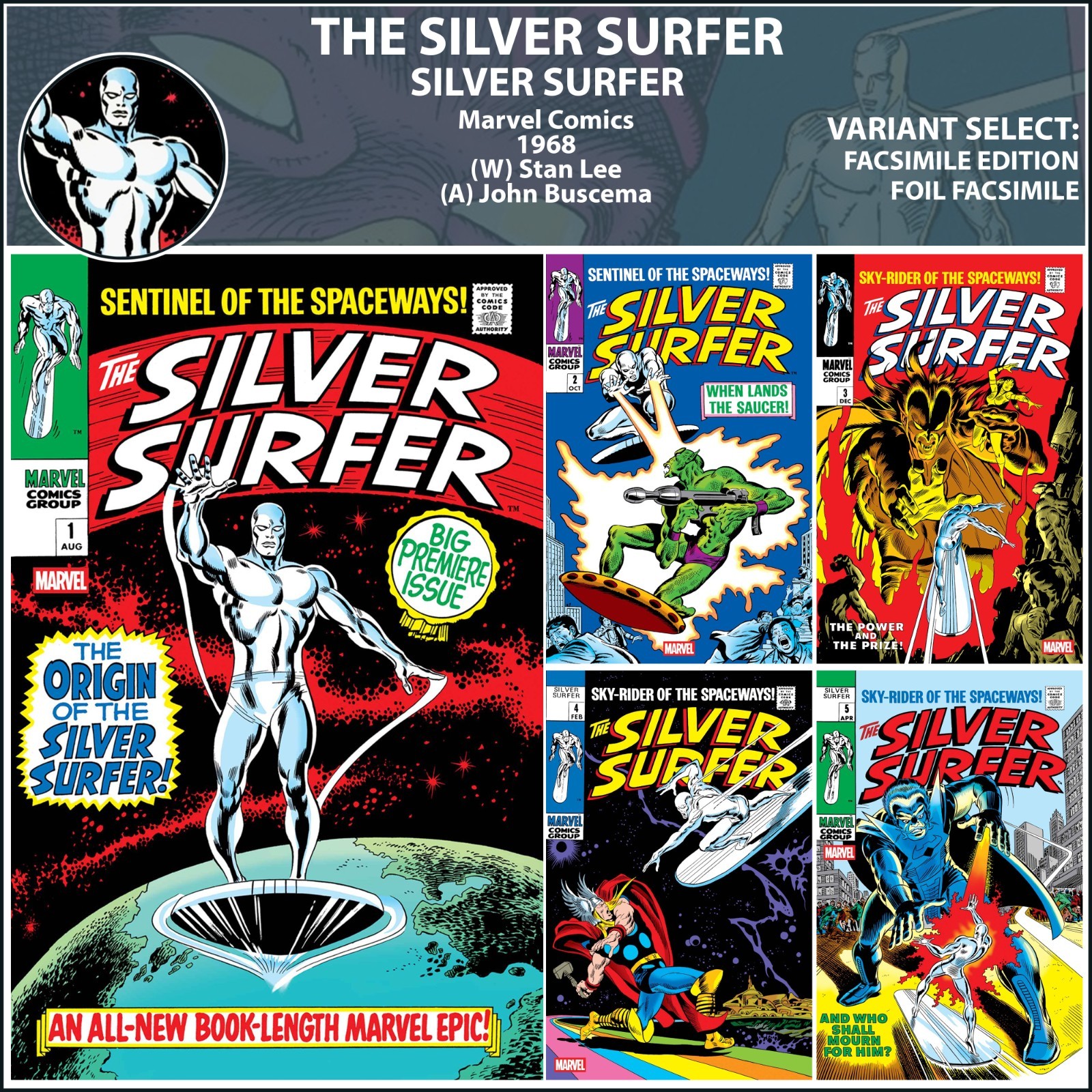 Silver Surfer (1968) #1 2 3 4 5 Marvel Comics FACSIMILE EDITION COVER SELECT