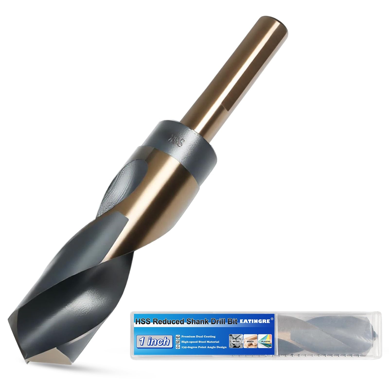 1 Inch Drill Bit Reduced Shank High Speed Steel HSS 4241 Black Gold 1/2 Shank