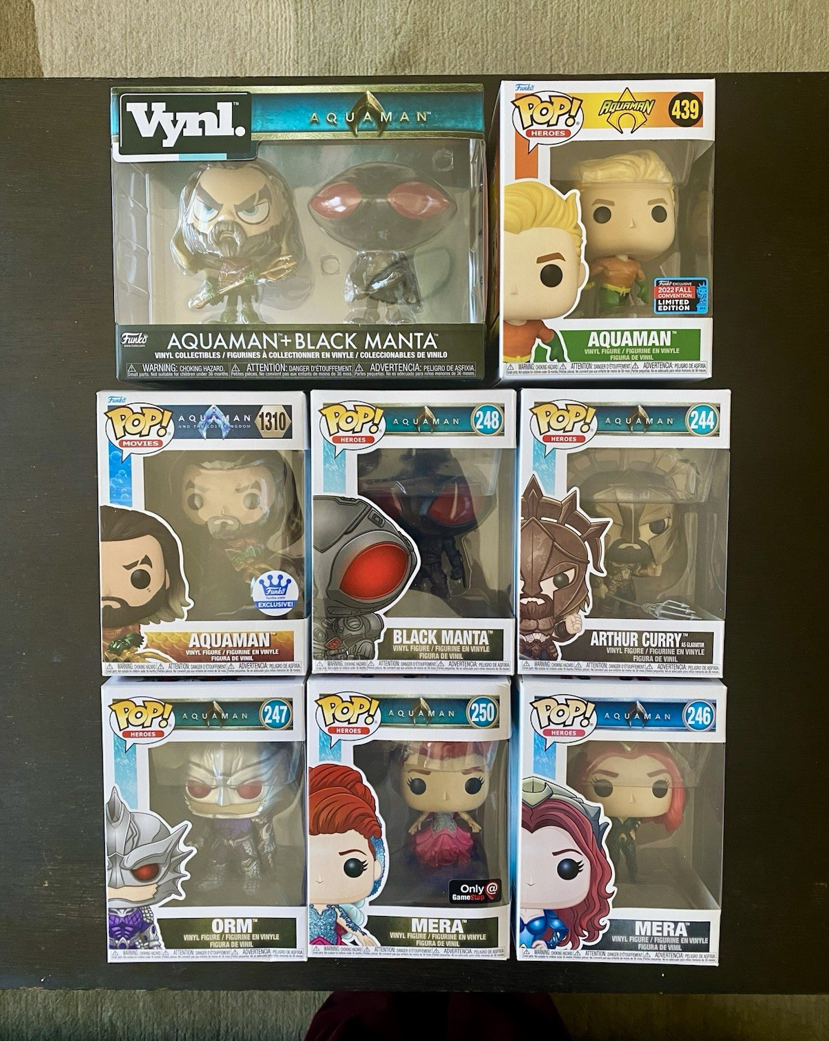 Funko Pop! Vynl DC Aquaman Lot of 8 Aquaman Black Manta Arthur Curry Orm Mera