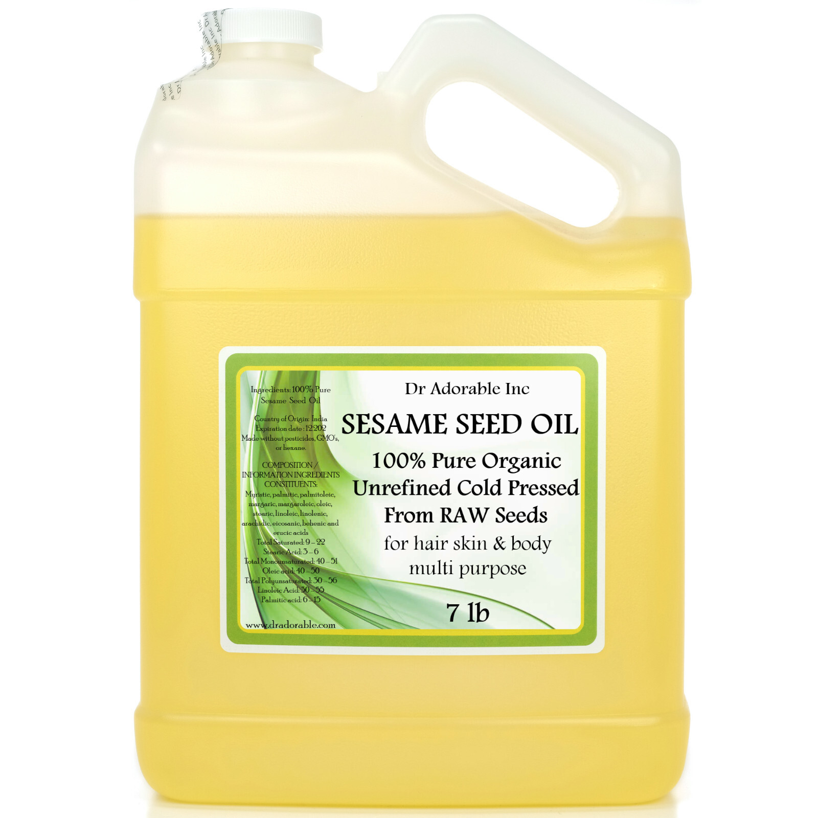 7 LB Premium UNREFINED Sesame Oil from RAW Seeds Best Pure Organic Cold Pressed