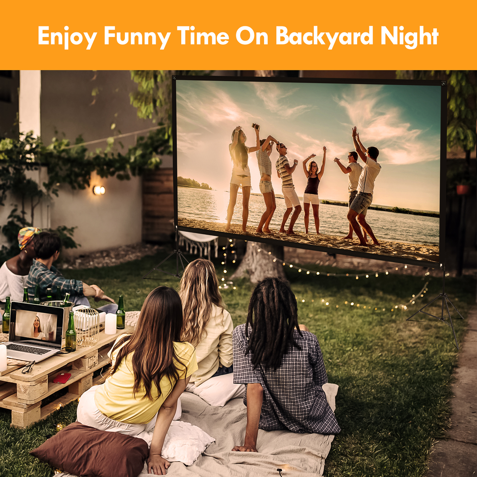 Outdoor Projector Screen with Stand 120 inch Foldable Projector Screen