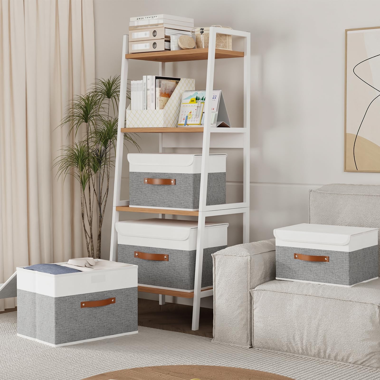 Collapsible Fabric Storage Bins 3-Pack, Washable Cube Organizer with Lids, Grey/