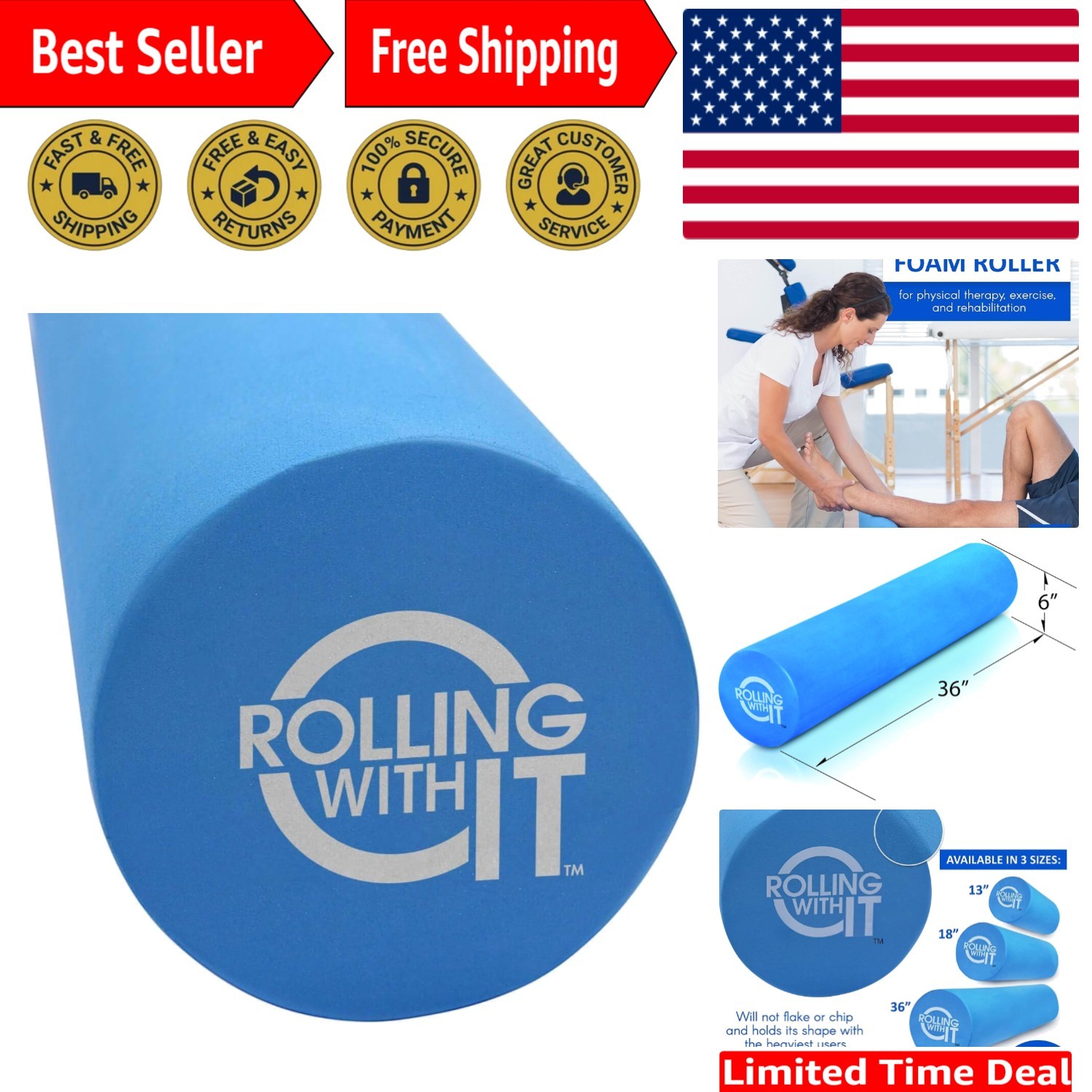 Foam Roller with High Density for Physical Therapy, Muscle Roller for Exercis...