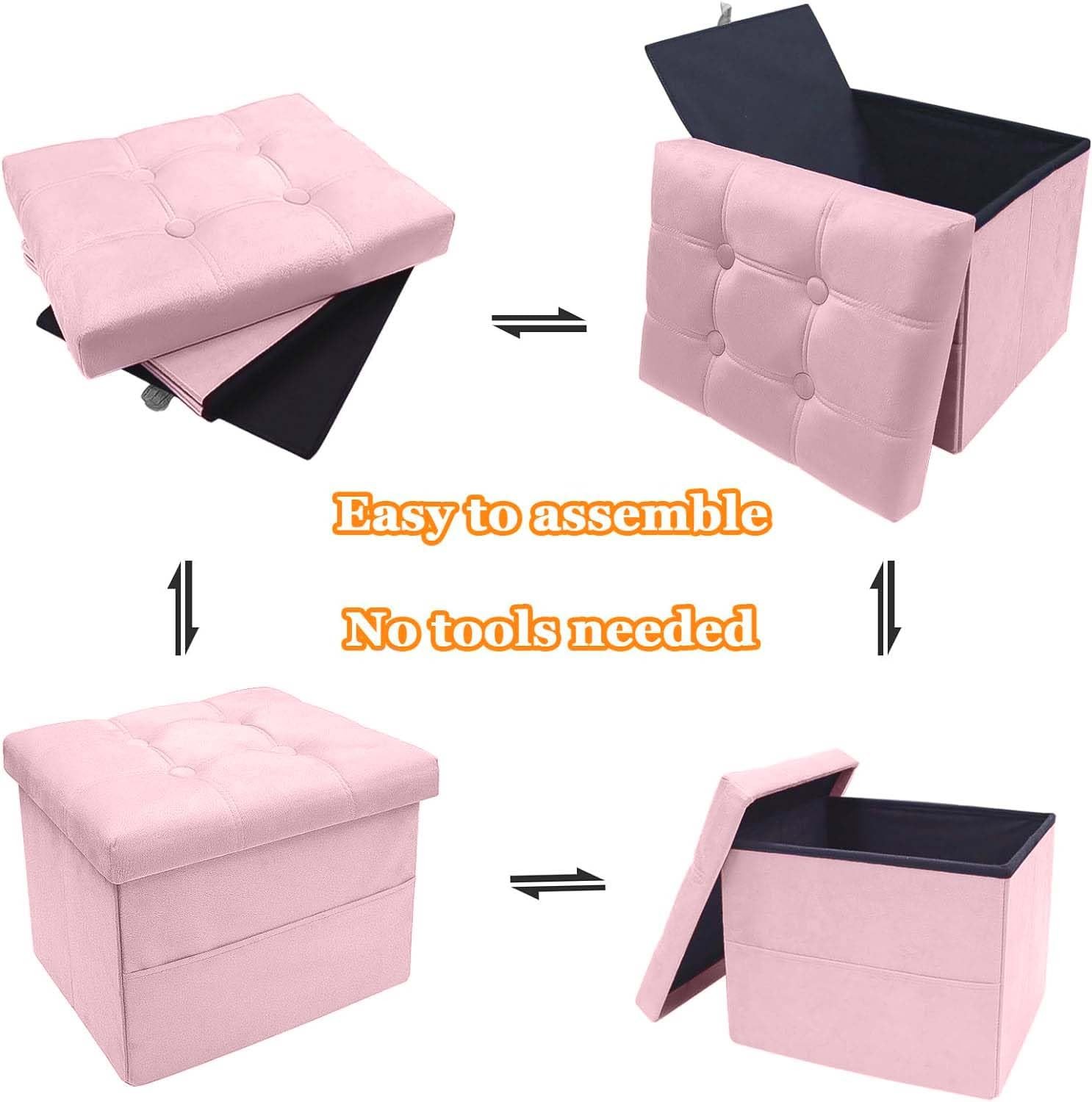 Storage Ottoman Foot Stool 17 Inch Folding Velvet Bench Side Pocket Pink New