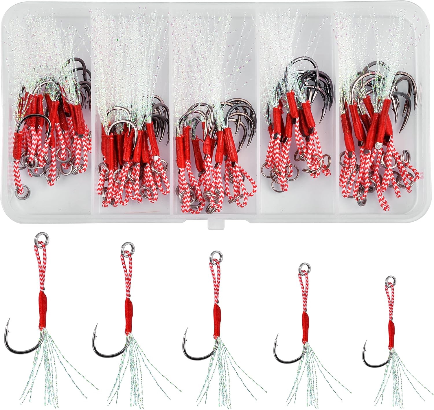 Fishing Assist Hooks Kit, 60pcs Stinger Jigging Medium, Nickel