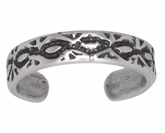Sterling Silver Solid Tribal Pattern Design Toe Ring Adjustable Size Made In USA