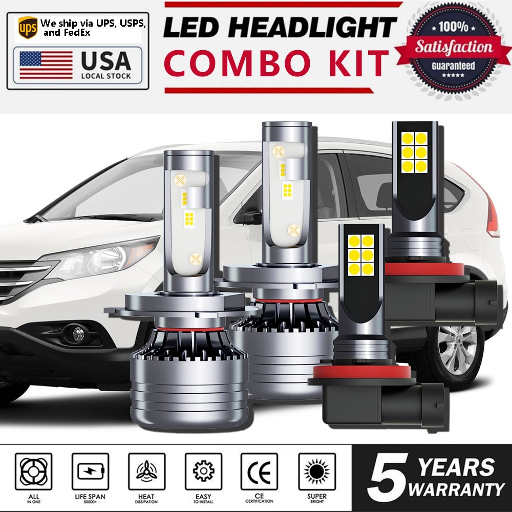 For 2007 - 2014 Honda CRV CR-V LED Headlight Fog Light High Low Dual Beam Bulbs