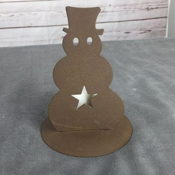 Rustic Snowman Candle Holder Silhouette Metal Primitive Winter Decor