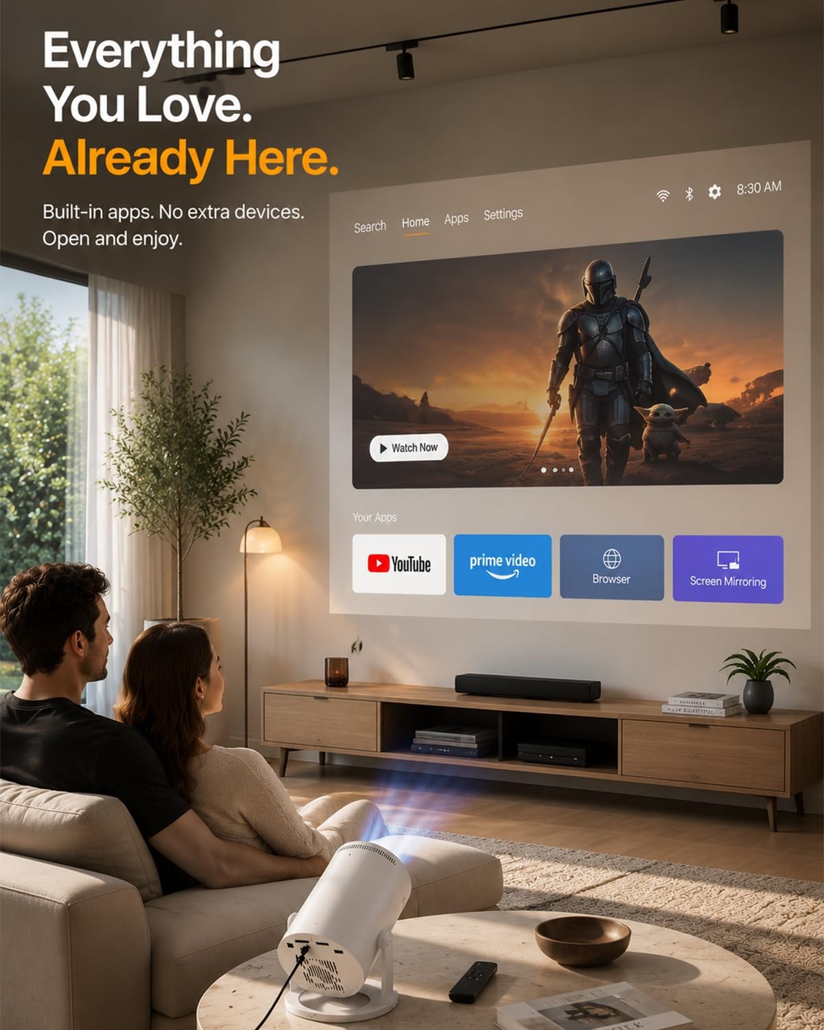 Mini Smart Projector with Builtin Apps, WiFi 6 & Bluetooth 5.4, 1080P Support...