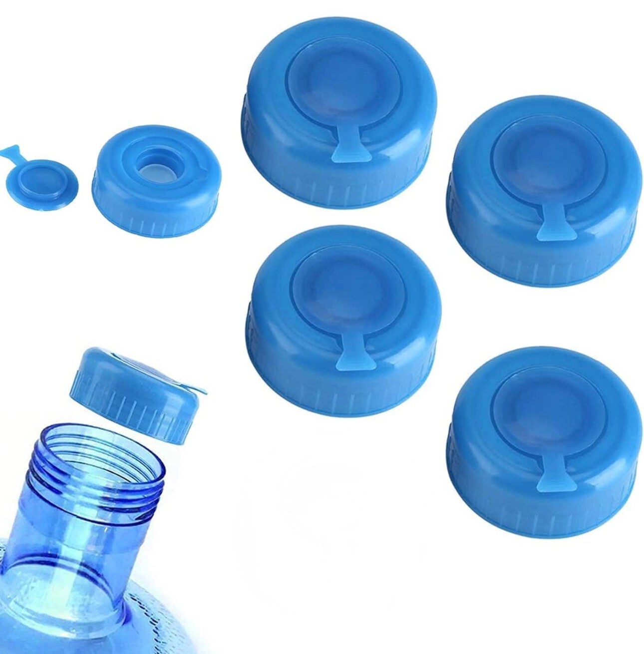 4-Pack 55mm Non-Spill Bottle Caps, Anti Splash Lids, Leak Free Water Jug Caps