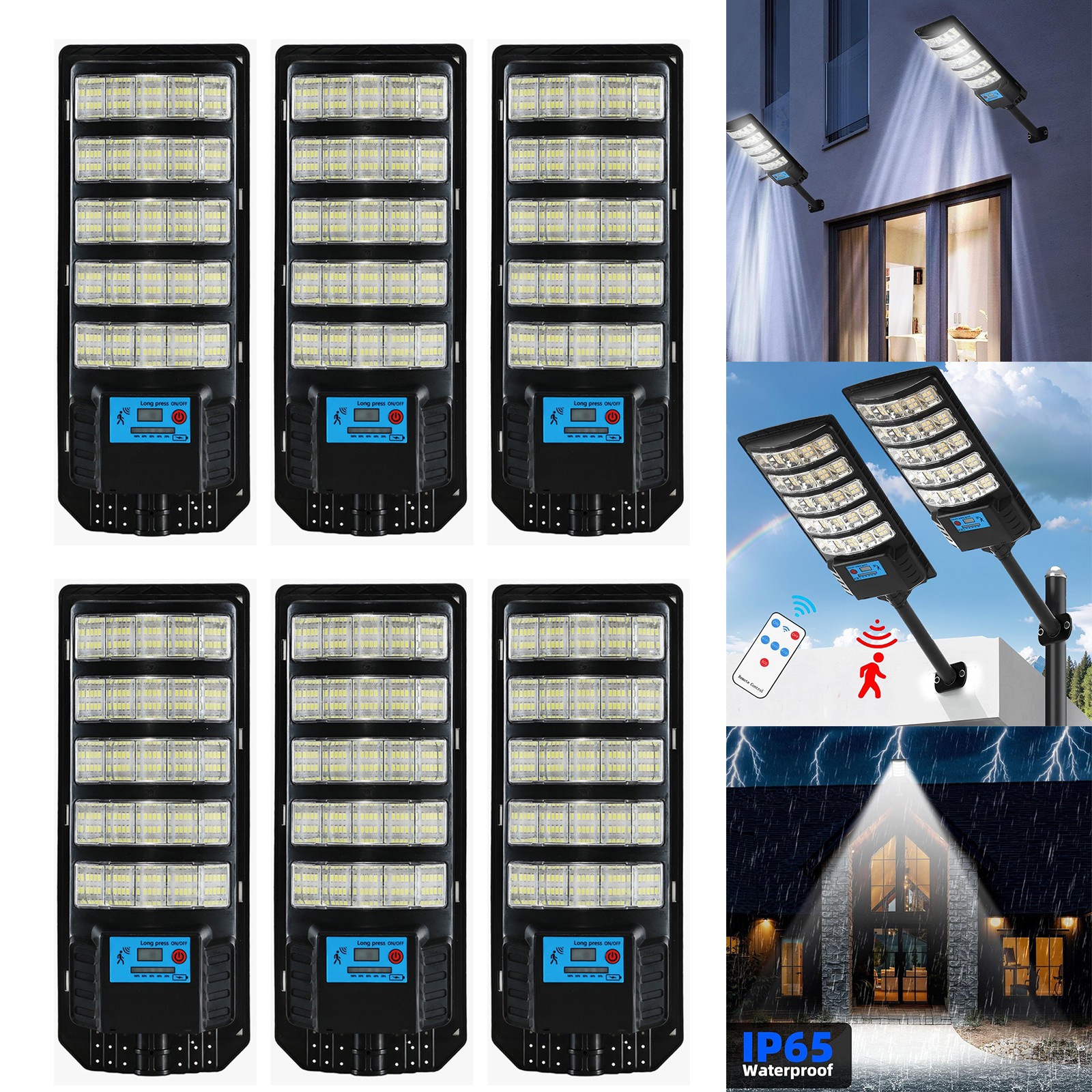 1-6Pc LED Solar Flood Light Motion Sensor Security Wall Street Yard Outdoor Lamp