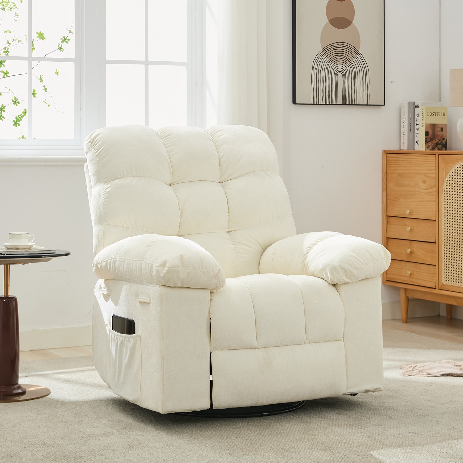 Extra Wide Manual Reclining Sofa Chair Soft Chenille Single Recliner Rocking