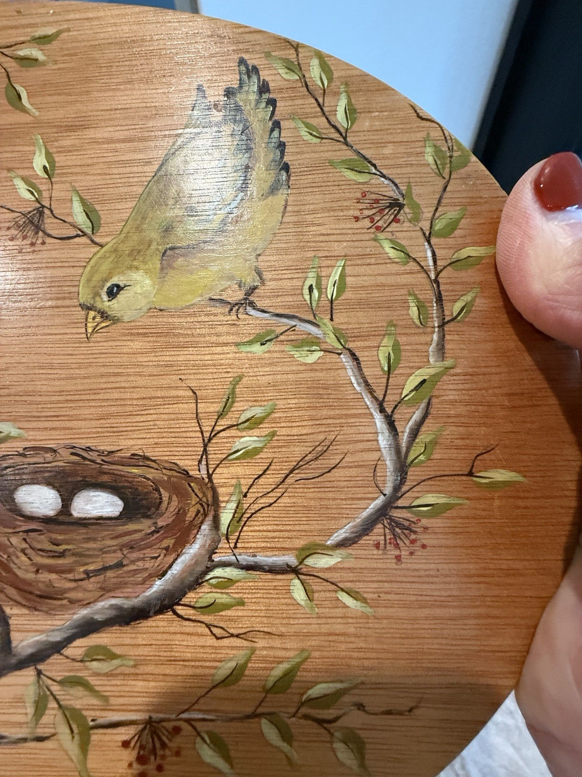 Hand Painted Kitchen Child Step Stool Bird Floral Spring Vintage