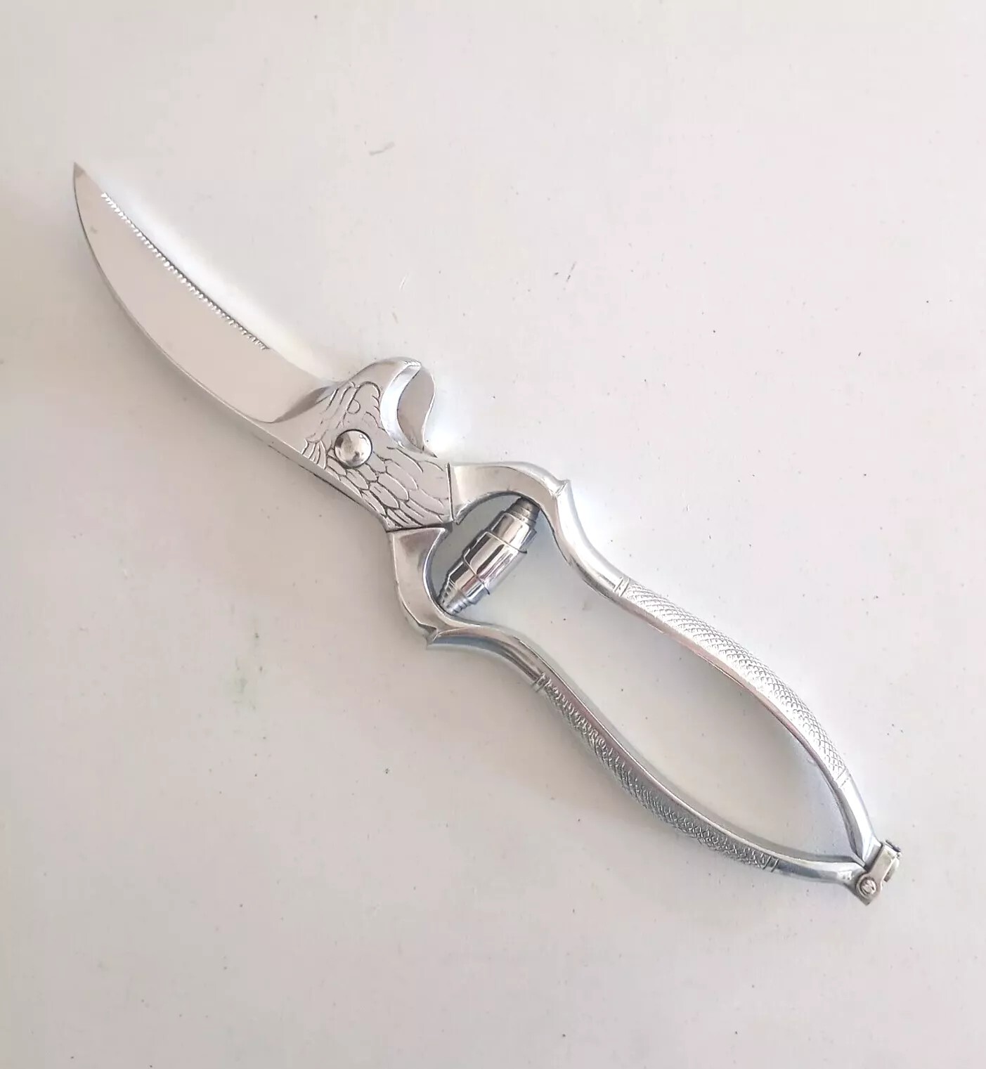 VTG Betakut Italian Chrome Poultry Shears Bird Motif Mid Century W/ Handle Lock
