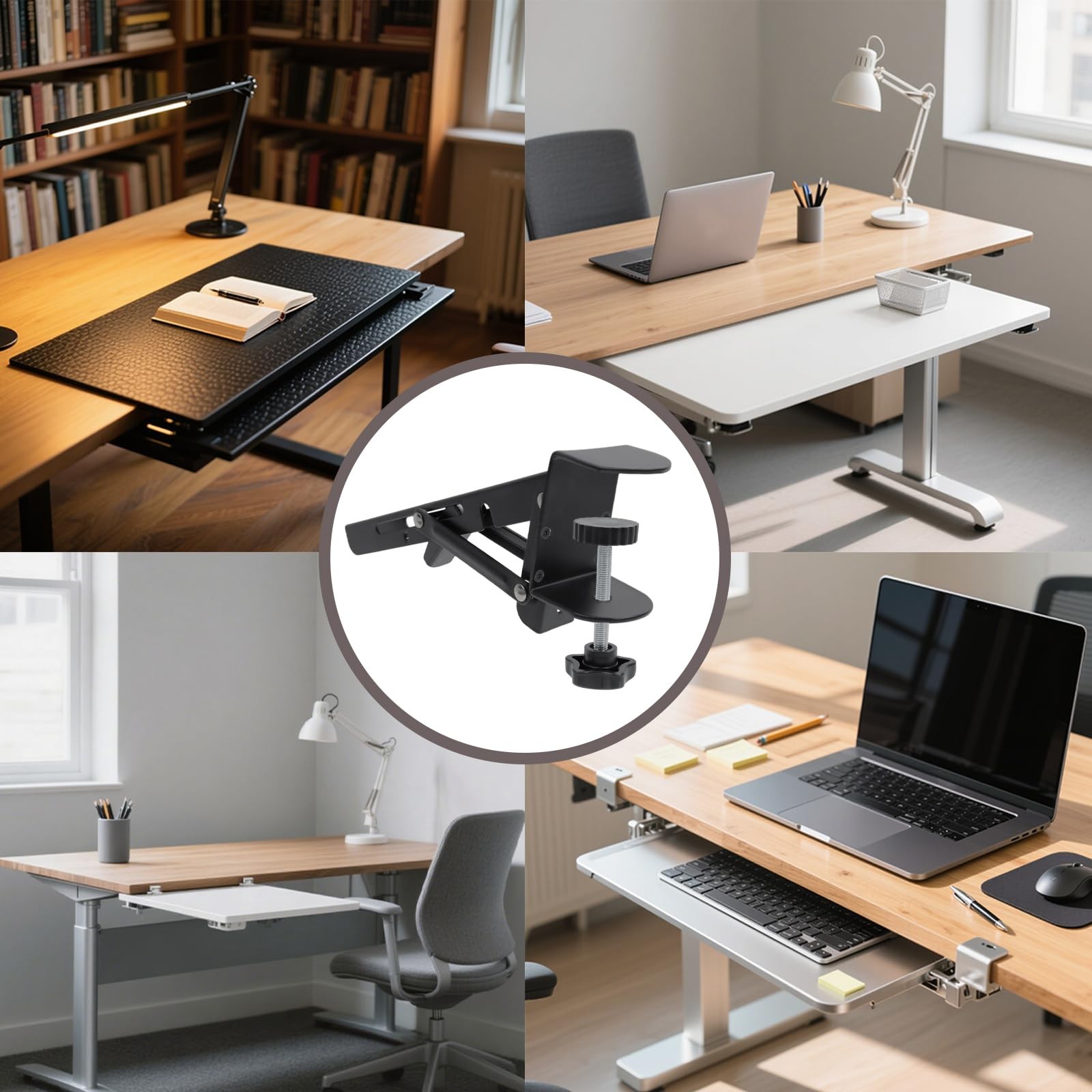 Black Foldable Desk Extender Keyboard Tray With Screws Organizer 2 PCS
