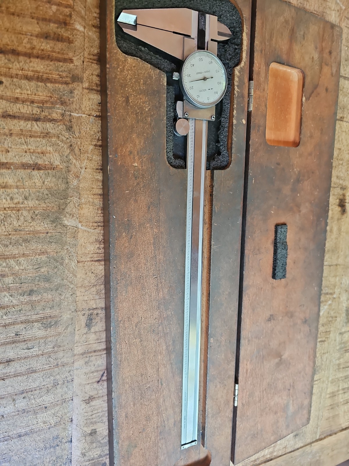 VINTAGE STARRETT ORIGINAL WOODEN BOX for 12" DIAL CALIPER (w/ generic caliper)
