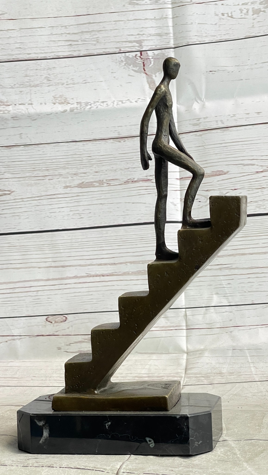 Signed Nick Mid-Century Stair Climbing Bronze Statue: Handcrafted Home Artwork