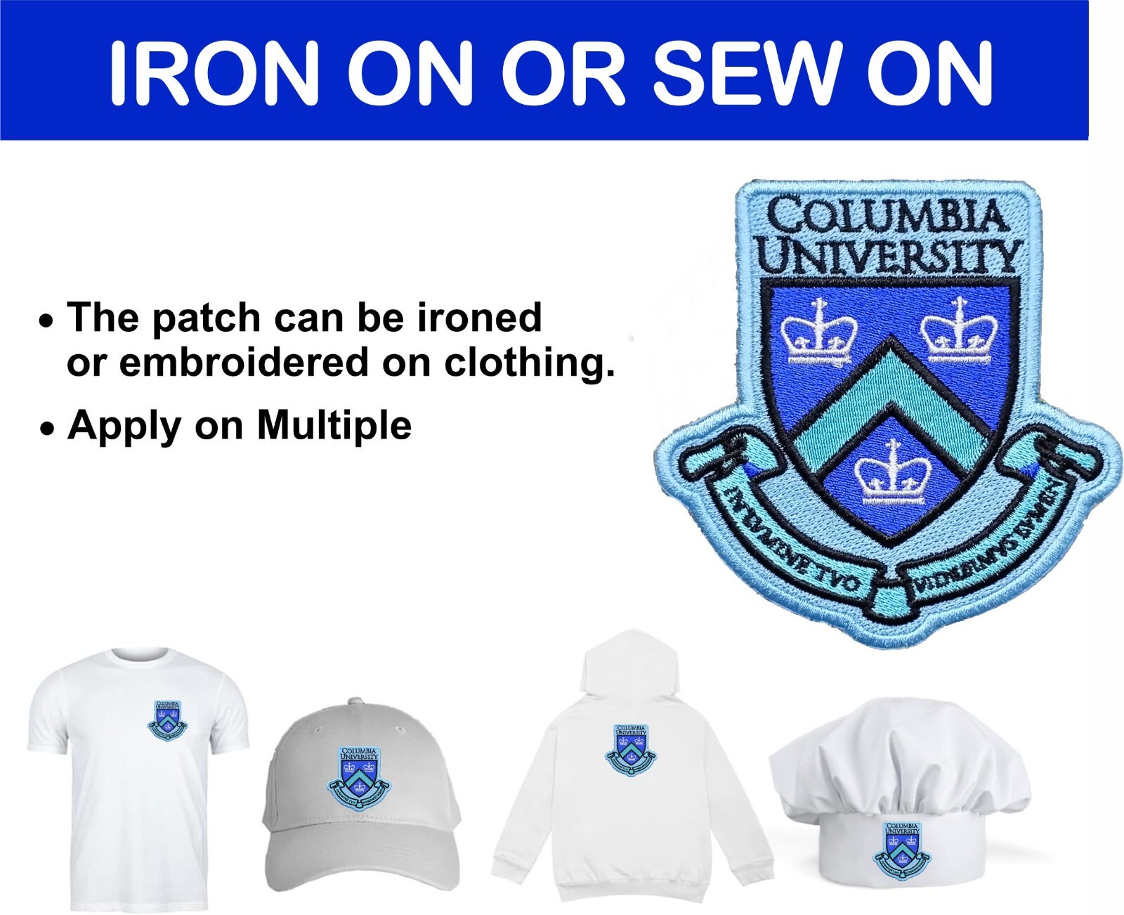 Columbia University Logo Iron On Patch - Sew Patch - Embroidered Patch 4"x3.75"