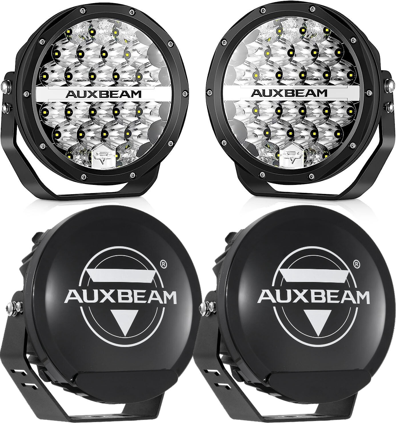 AUXBEAM 7"inch 240W LED Driving Light Bar Pods Work Lamp & Black Covers Shield