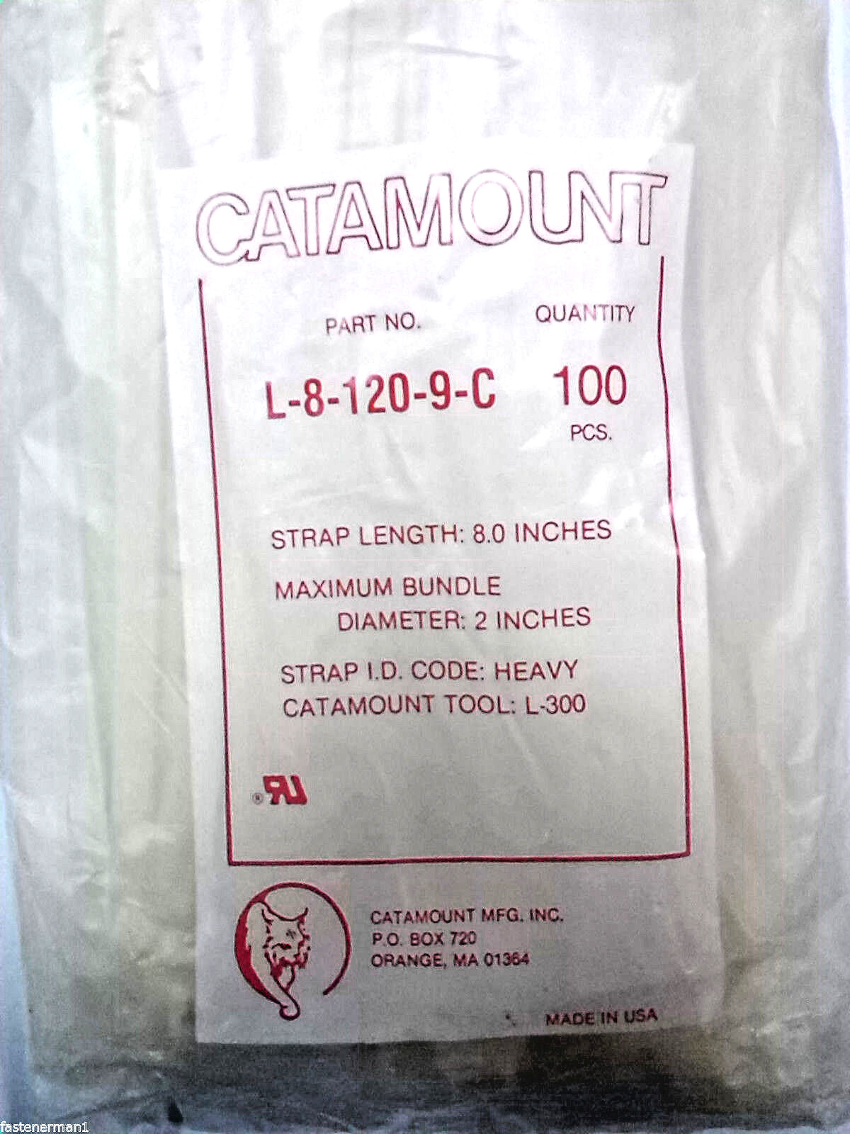 (600) CATAMOUNT L-8-120-9-C NYLON CABLE TIE - MADE IN USA - FREE SHIPPING