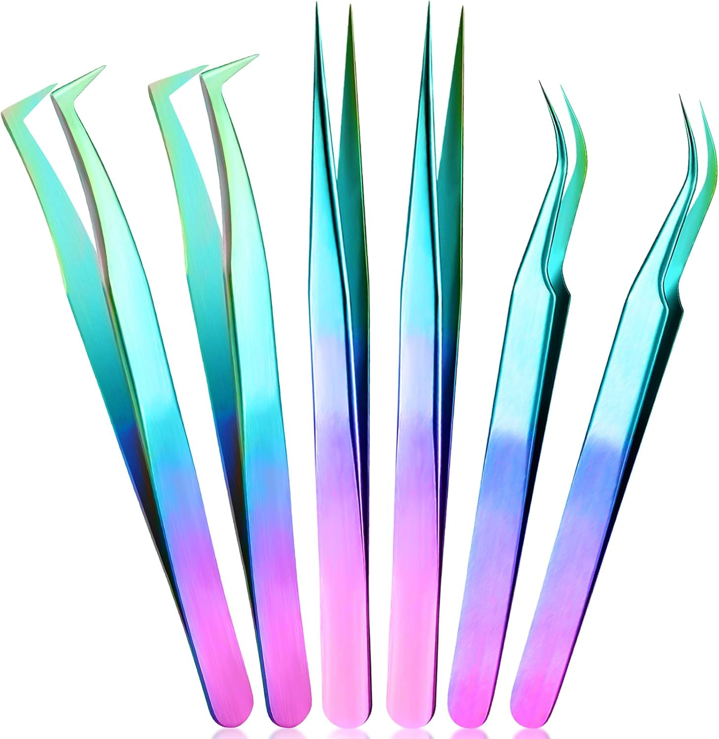 High Precision Lash Tweezers Set 6 Pack Stainless Steel Eyelash Extension Tweeze