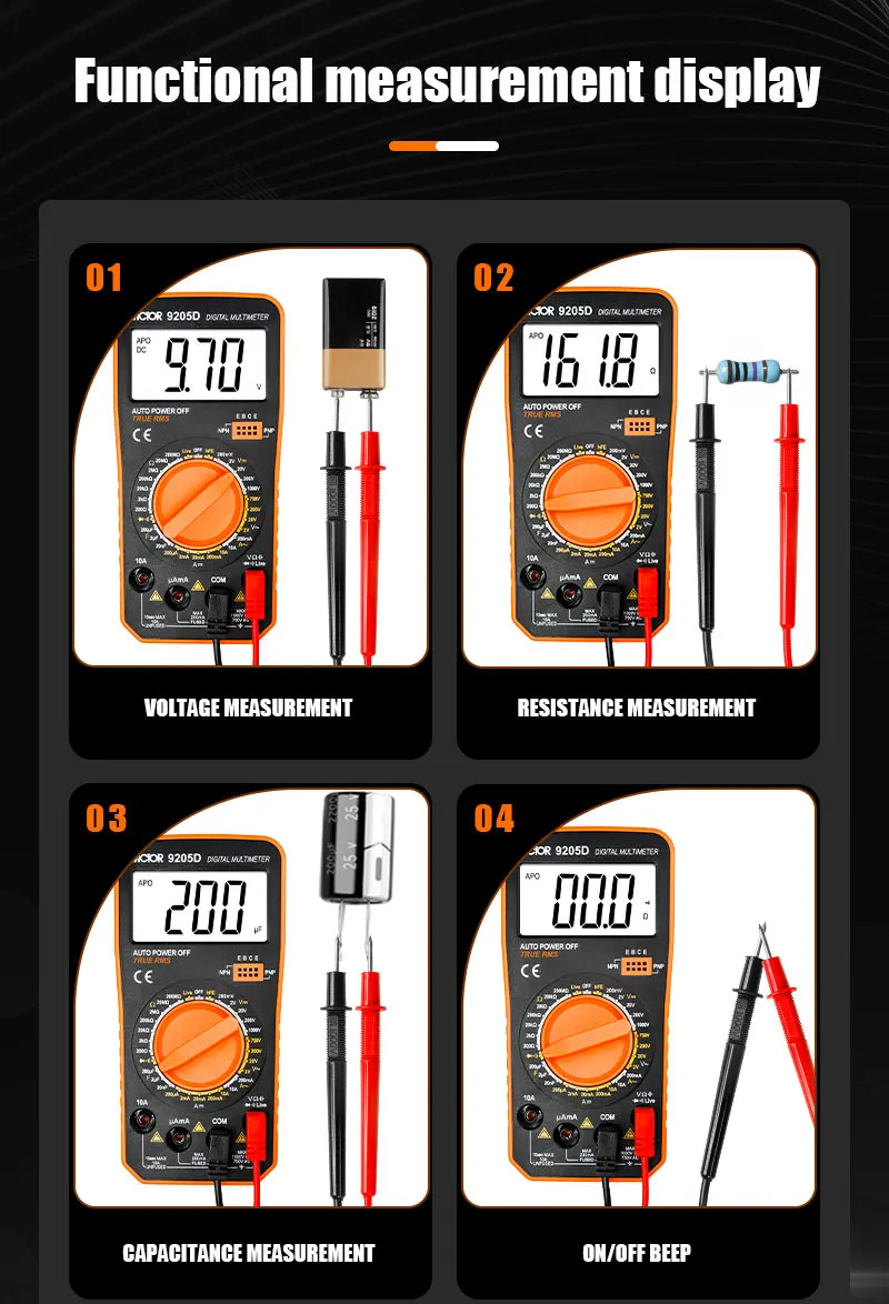 Digital Multimeter Auto 1999 Counts True RMS AC/DC 1000V Diode Continuity Freq