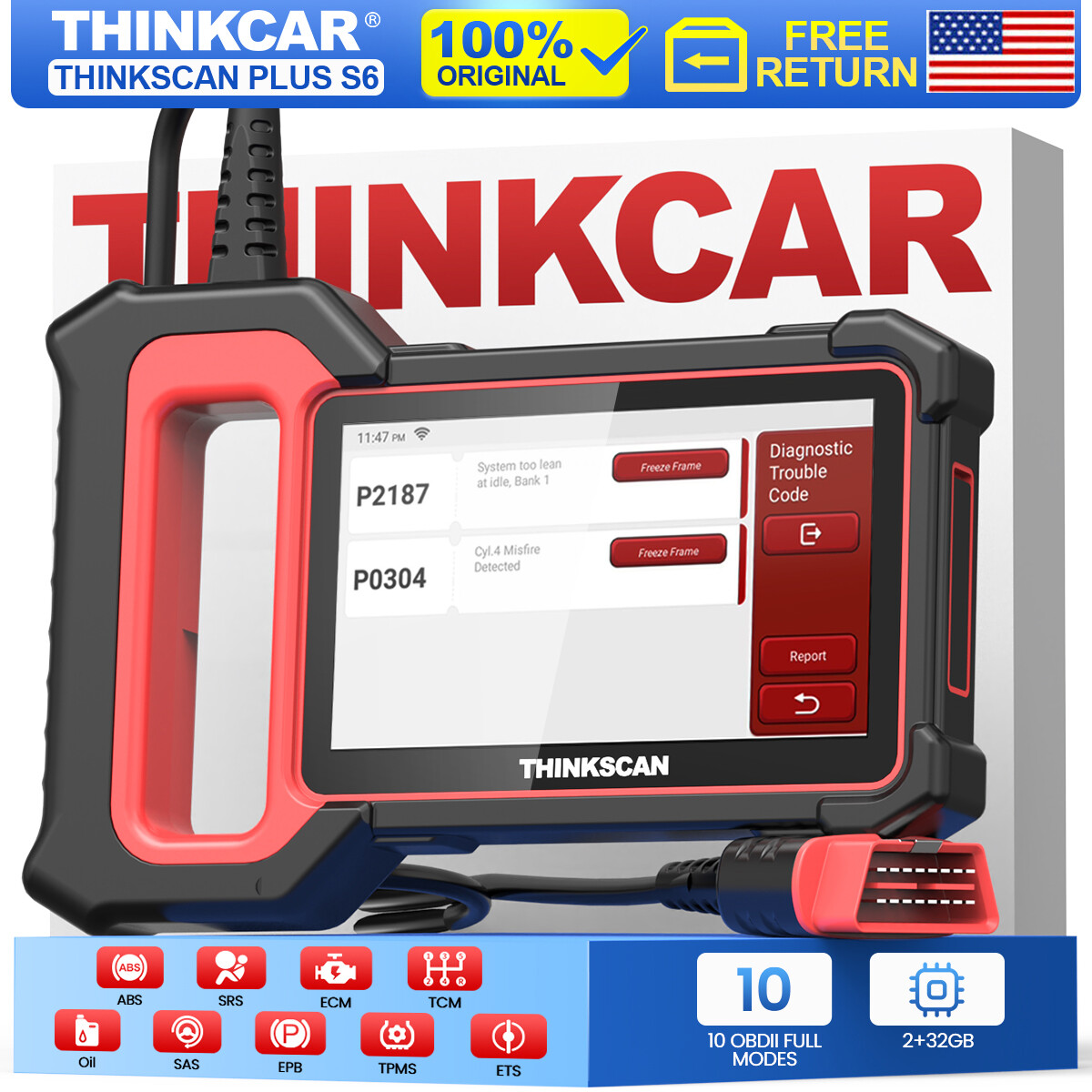 OBD2 Scanner Transmission ABS SRS Code Reader Diagnostic Scan Tool Check Engine