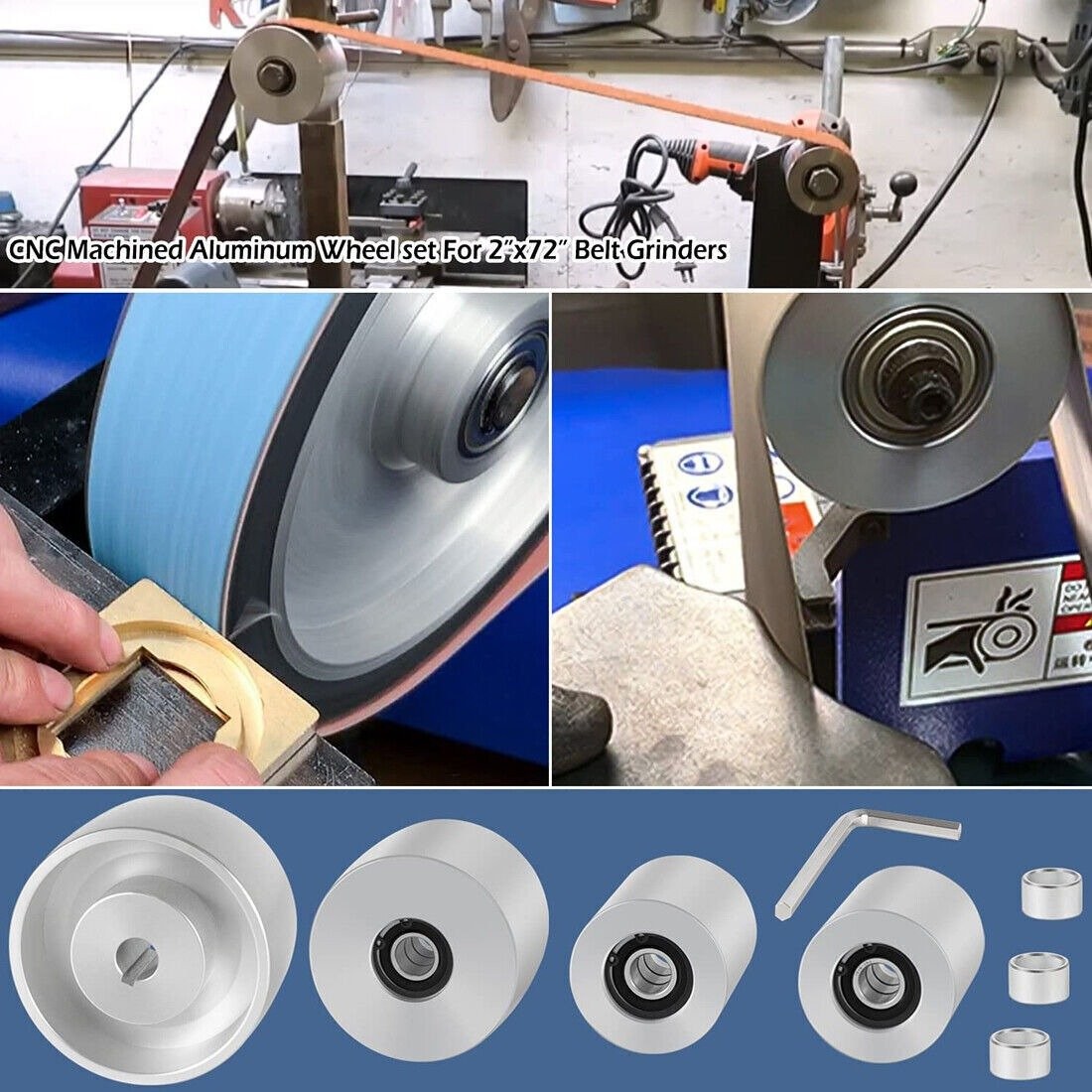 2" x 72" Belt Grinder Wheel Set Complete Wheel Kit or Knife Grinder 5" Drive