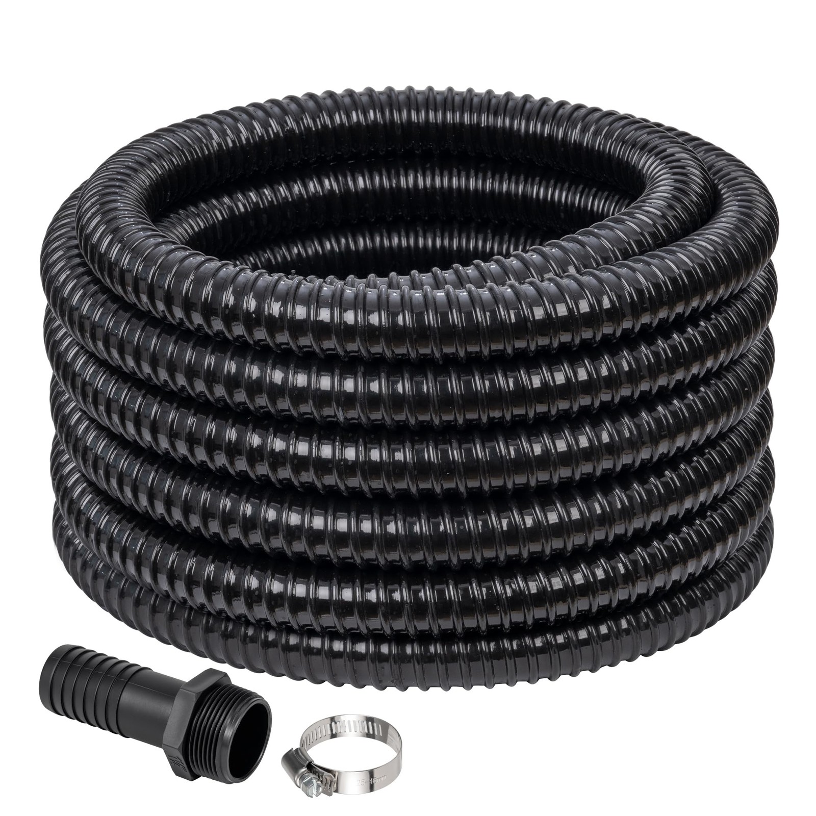Geowaky 1" ID Pond Tubing 10ft Black, Reinforced PVC Corrugated 1"ID, Black