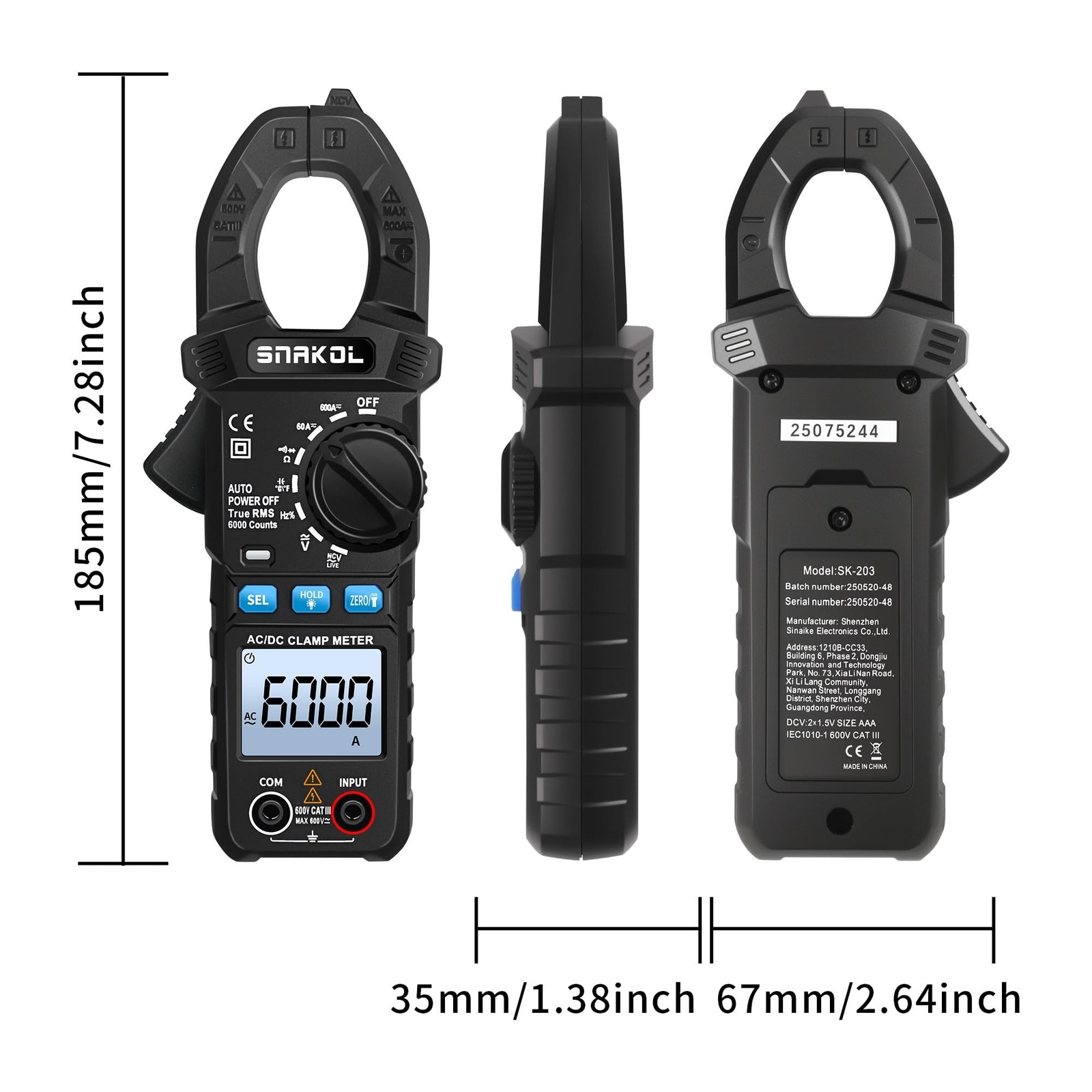 6000 Counts Digital Clamp Meter, 35mm Jaws NCV AC DC Current Voltage Tester |...