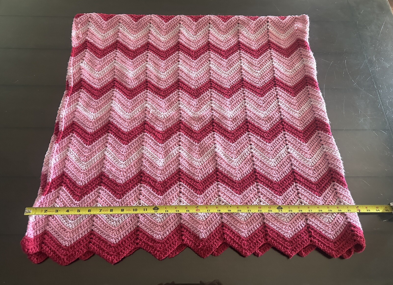 Crochet Knit Variety Of Pink/Violet Afghan Zig Zag Design L-72in x  W-32in