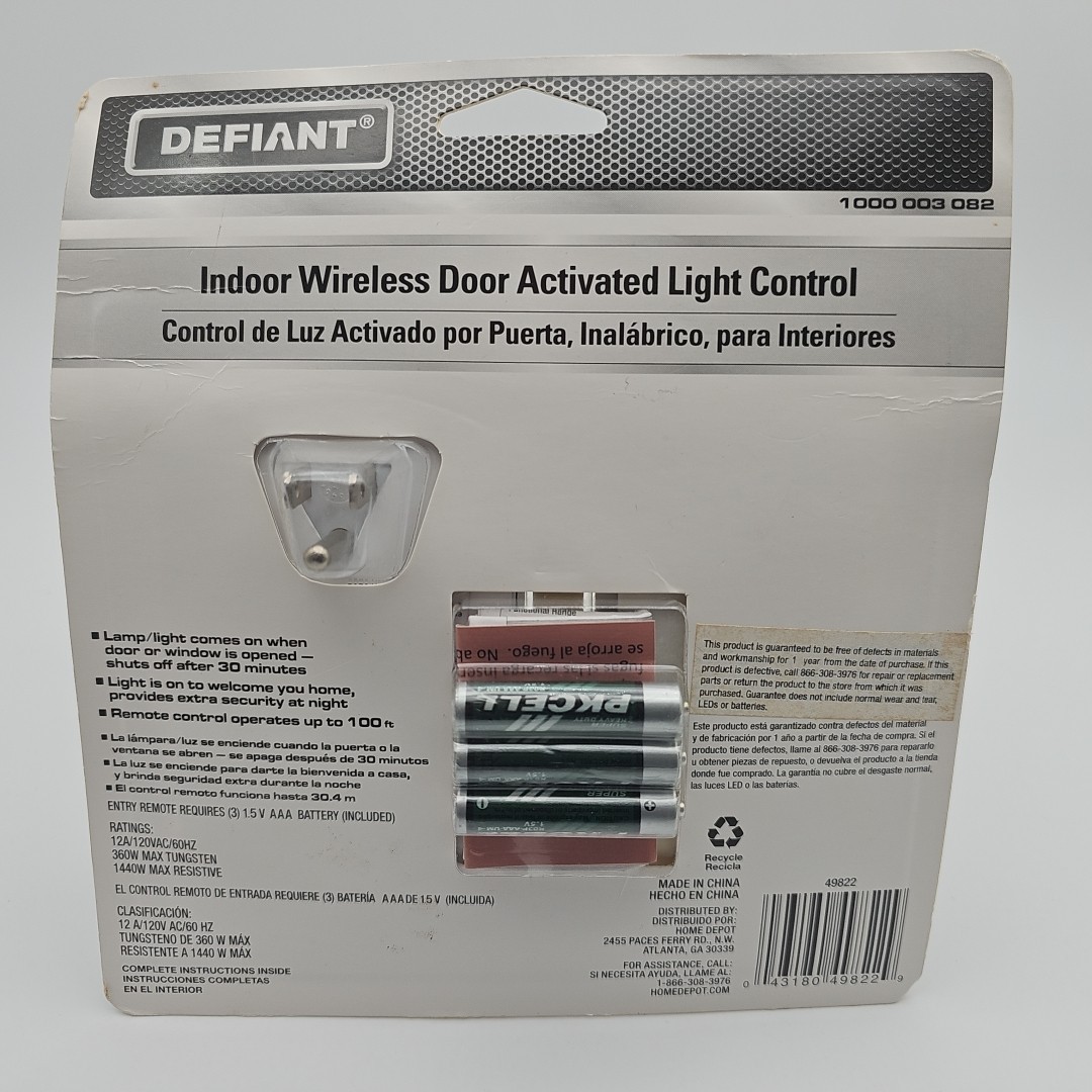 Wireless RF Door Entry with Receiver Lighting Control By Defiant with Batteries