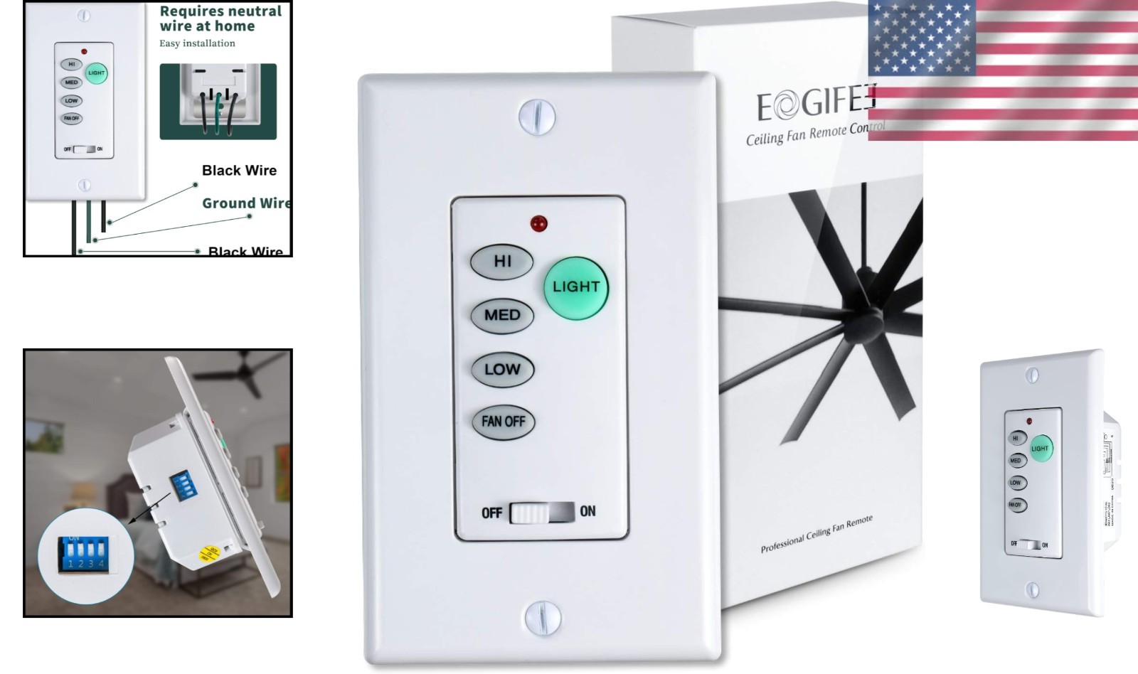 Ceiling Fan Remote Control Wall Switch - White