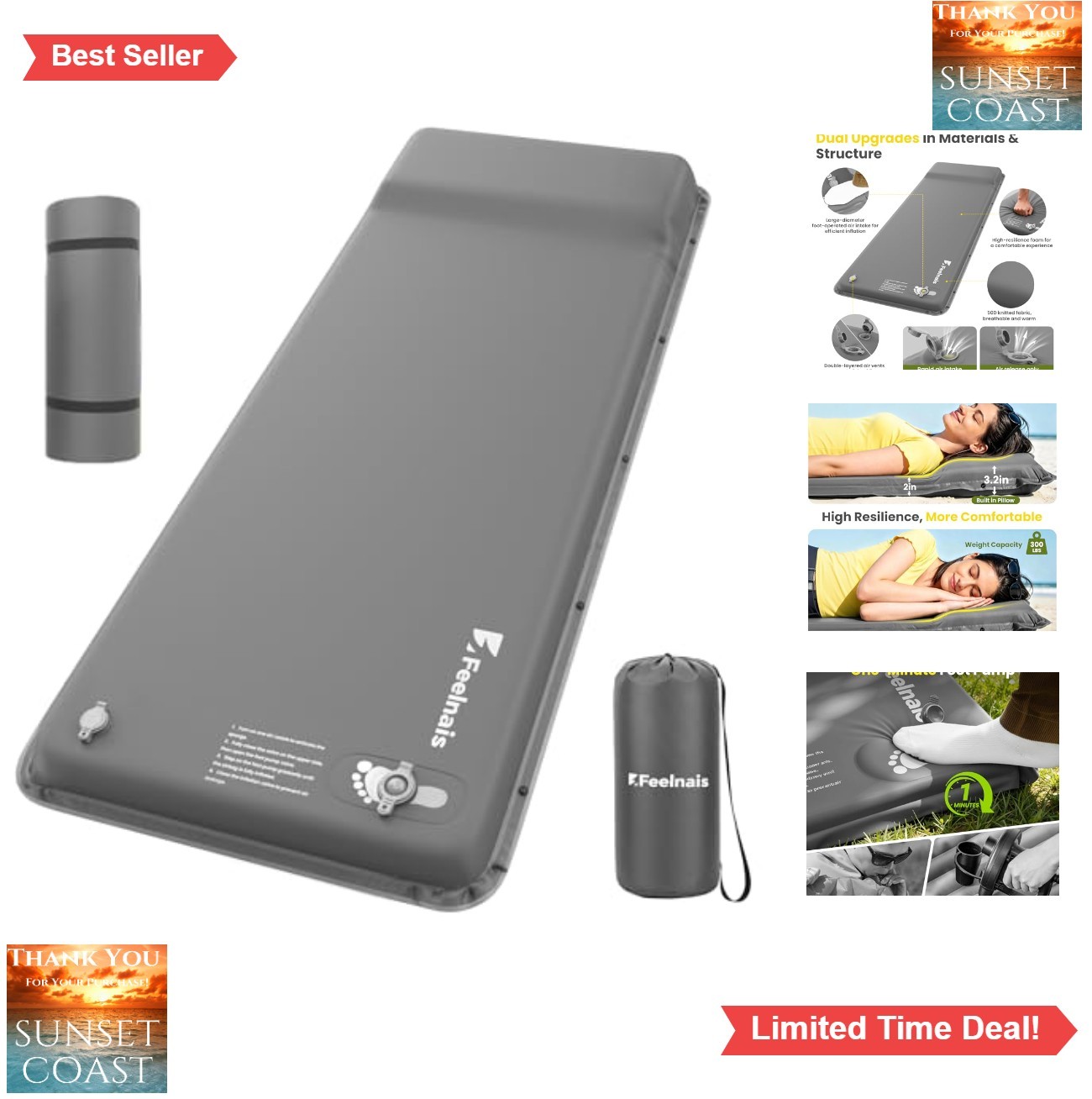 Self Inflating Sleeping Pad Memory Foam with Foot Pump 4 Season Camping