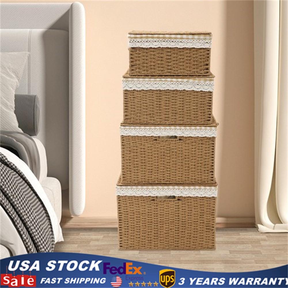 Large Storage Bin Rope Woven Basket Storage Basket with Lid/Handle & Liner